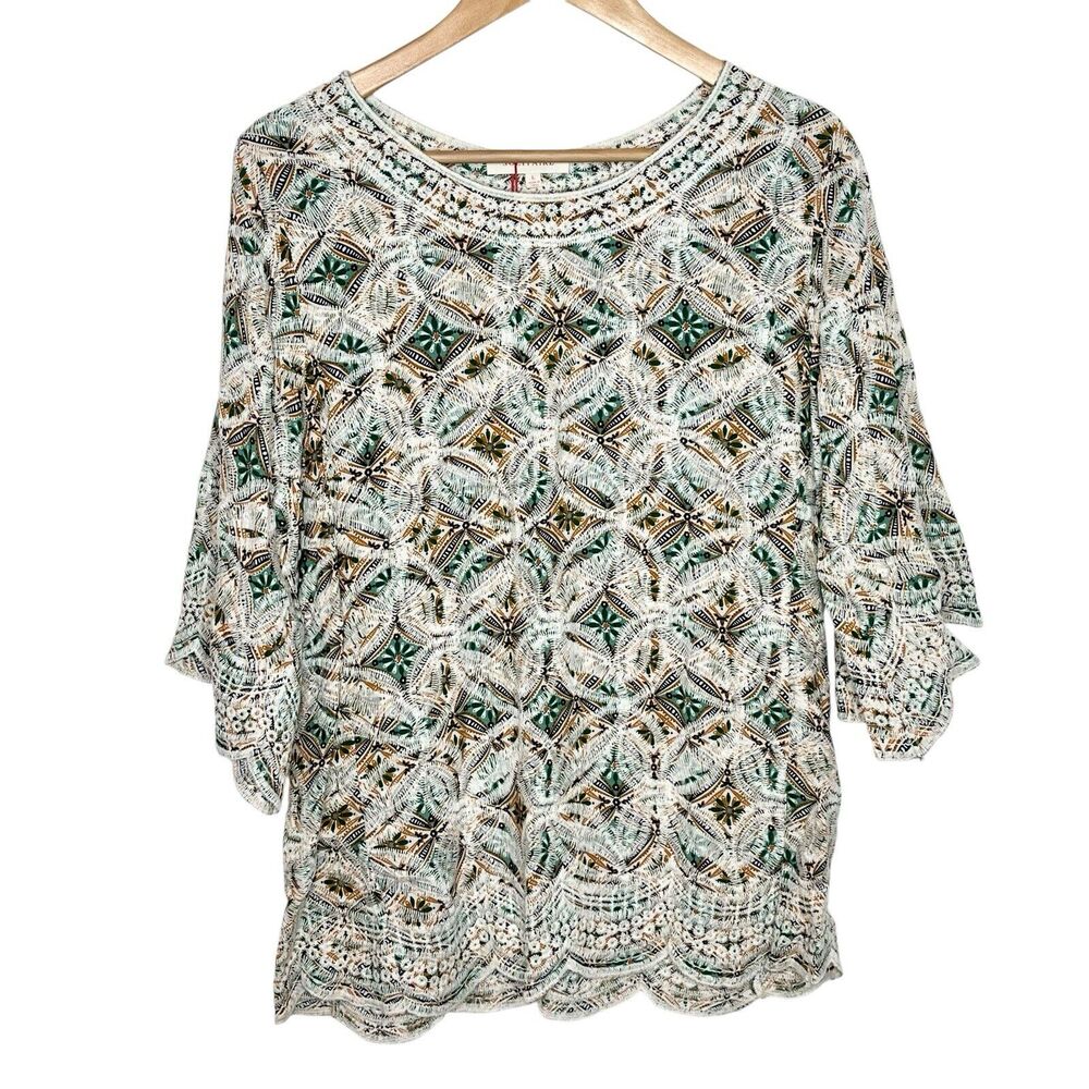 Solitaire Embroidered Blouse Top Womens L Boho Festival